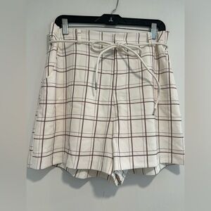 Mare Mare x Anthropologie SzM Plaid Ivory High Rise Shorts Faux Leather Tie Belt